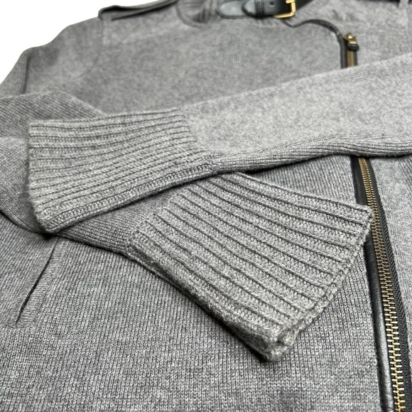 ANN TAYLOR Full Zip Buckle Collar Grey Wool Knit Moto Sweater Size S - Picture 8 of 16